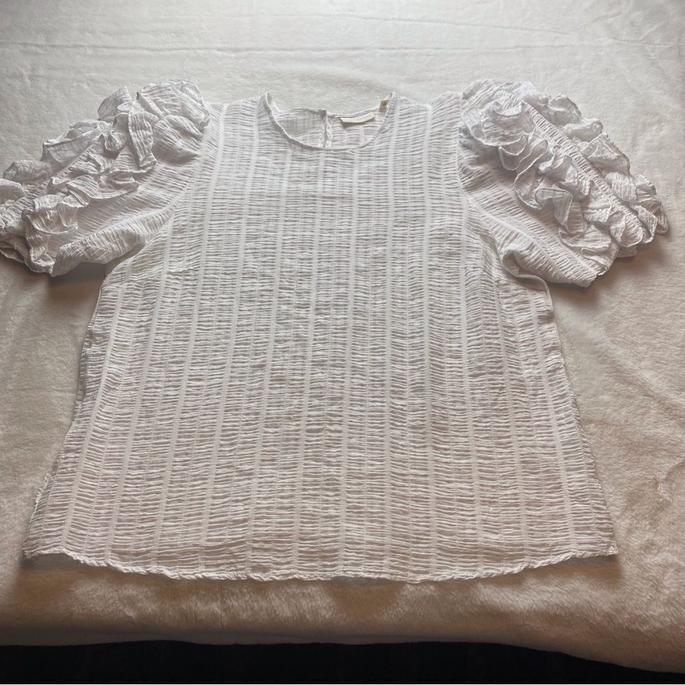 Happy Nature White Ruffled Sleeve Top Size XL